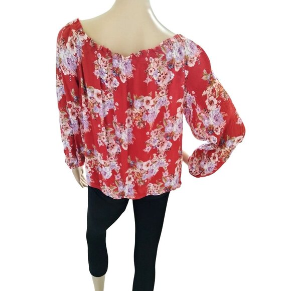 Mason & Belle Floral Faux Button Bubble Crop Top Off-Shoulder Front Tie Size XL - Picture 4 of 7